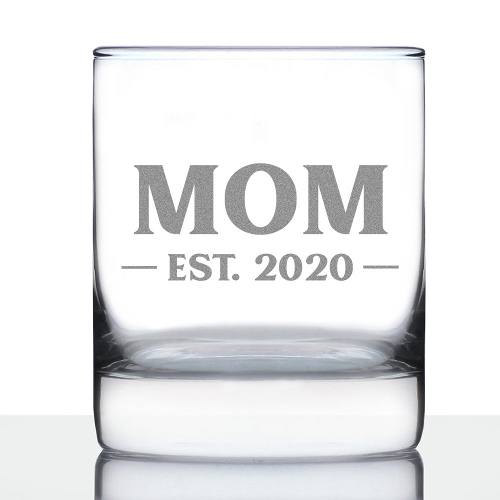 Mom Est 2020 - New Mother Whiskey Rocks Glass Gift for First Time Parents - Bold 10.25 Oz Glasses