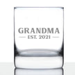 Grandma Est 2021 - New Grandmother Whiskey Rocks Glass Gift for First Time Grandparents - Bold 10.25 Oz Glasses