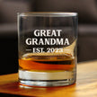 Great Grandma Est 2023 - New Great Grandmother Whiskey Rocks Glass Gift for First Time Great Grandparents - Bold 10.25 Oz Glasses
