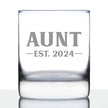 Aunt Est 2024 - New Aunties Whiskey Rocks Glass Gift for First Time Aunts - Bold 10.25 Oz Glasses