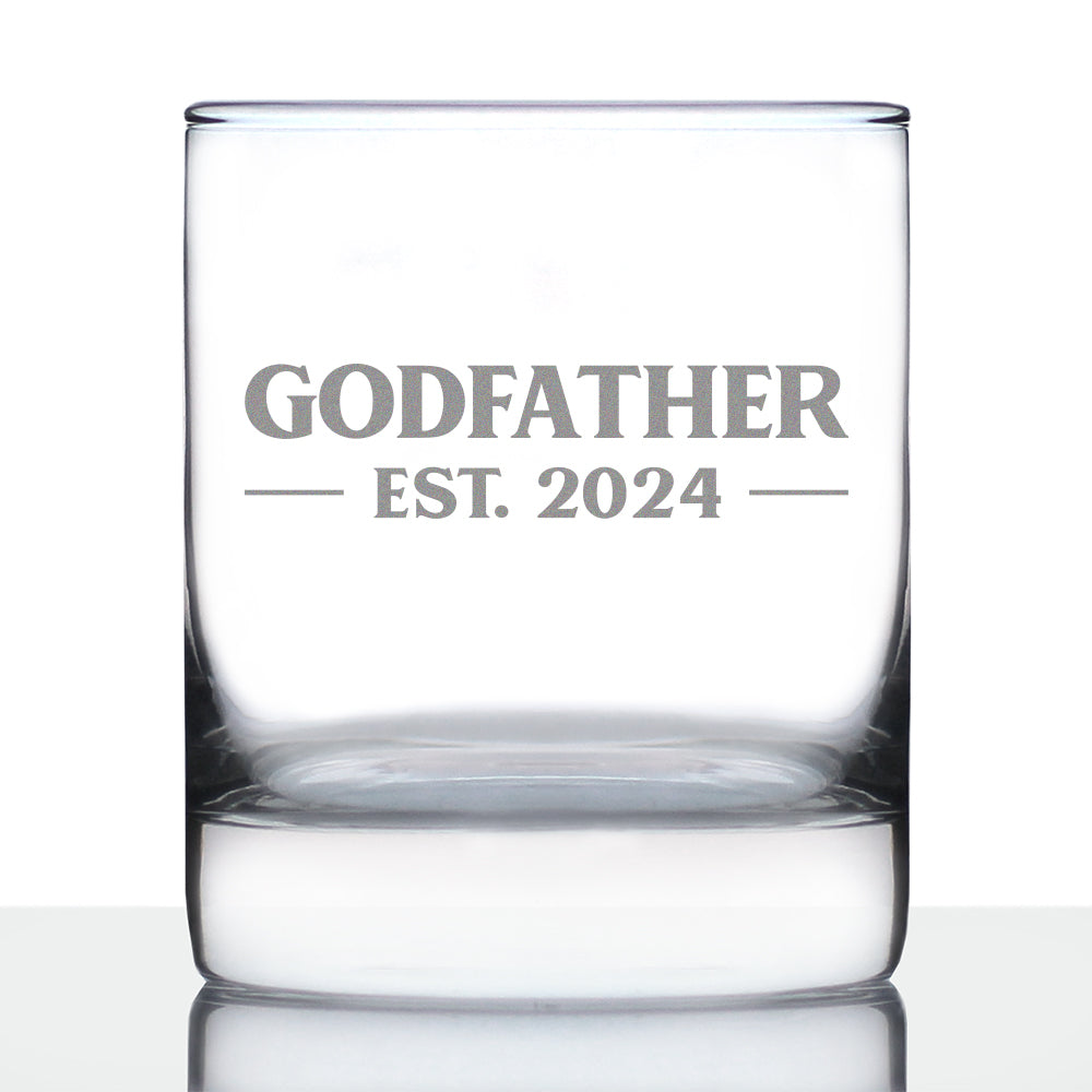 Godfather Est 2024 - New Godfather Whiskey Rocks Glass Proposal Gift for First Time Godparents - Bold 10.25 Oz Glasses