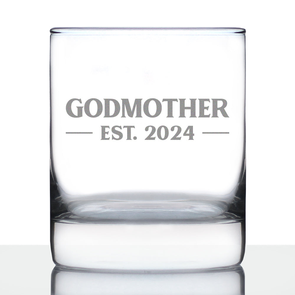 Godmother Est 2024 - New Godmother Whiskey Rocks Glass Proposal Gift for First Time Godparents - Bold 10.25 Oz Glasses
