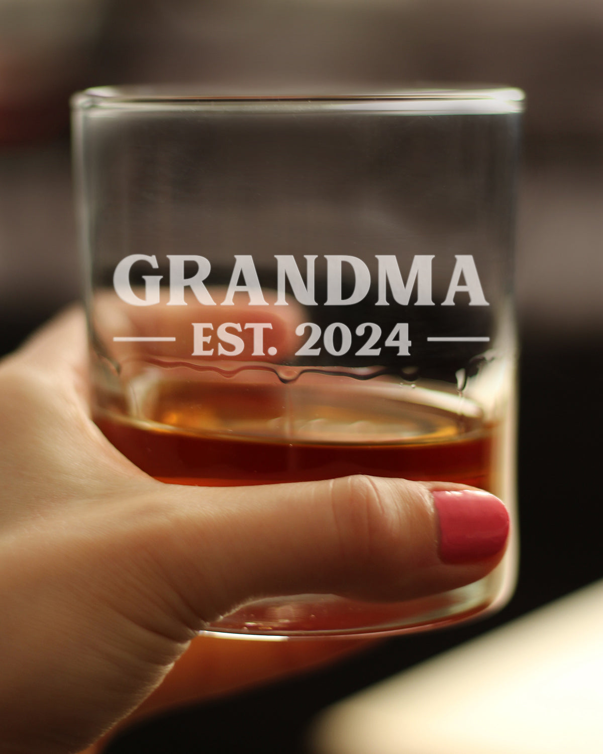 Grandma Est 2024 - New Grandmother Whiskey Rocks Glass Gift for First Time Grandparents - Bold 10.25 Oz Glasses