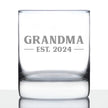Grandma Est 2024 - New Grandmother Whiskey Rocks Glass Gift for First Time Grandparents - Bold 10.25 Oz Glasses