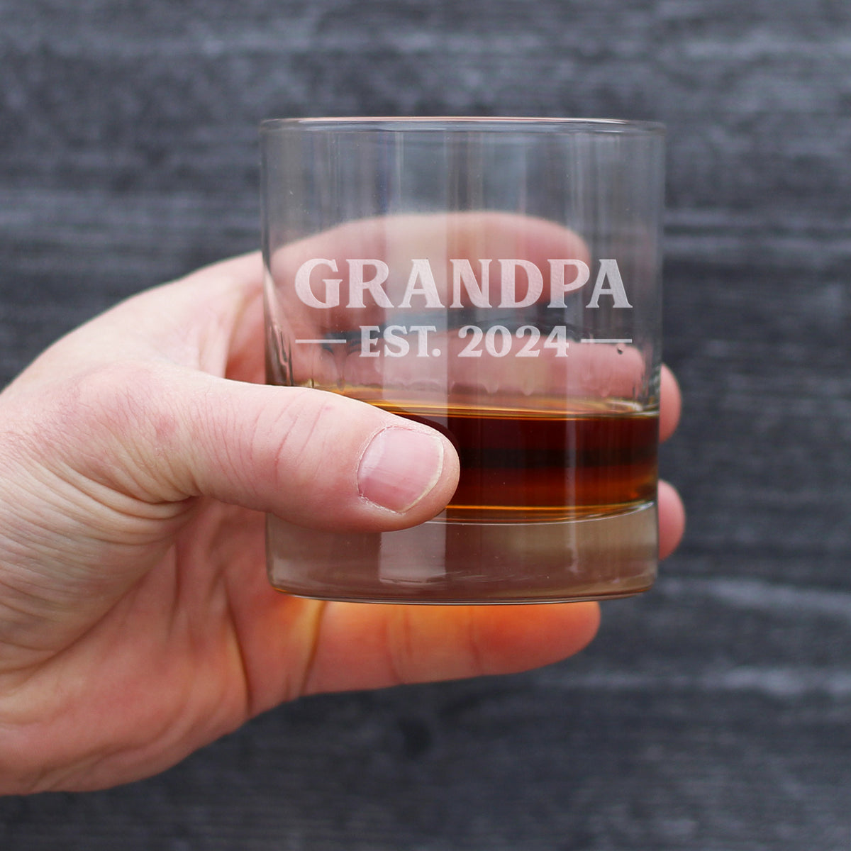 Grandpa Est 2024 - New Grandfather Whiskey Rocks Glass Gift for First Time Grandparents - Bold 10.25 Oz Glasses