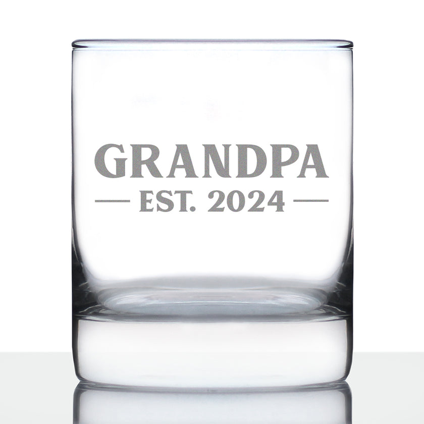 Grandpa Est 2024 - New Grandfather Whiskey Rocks Glass Gift for First Time Grandparents - Bold 10.25 Oz Glasses