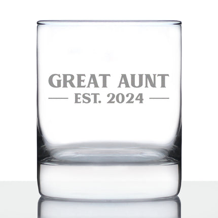 Great Aunt Est 2024 - New Great Aunts Whiskey Rocks Glass Gift for First Time Great Aunts - Bold 10.25 Oz Glasses
