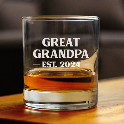 Great Grandpa Est 2024 - New Great Grandfather Whiskey Rocks Glass Gift for First Time Great Grandparents - Bold 10.25 Oz Glasses