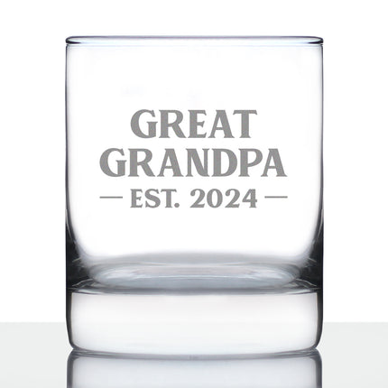 Great Grandpa Est 2024 - New Great Grandfather Whiskey Rocks Glass Gift for First Time Great Grandparents - Bold 10.25 Oz Glasses