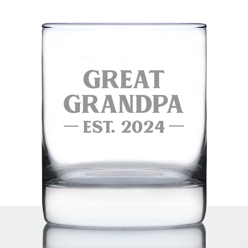 Great Grandpa Est 2024 - New Great Grandfather Whiskey Rocks Glass Gift for First Time Great Grandparents - Bold 10.25 Oz Glasses