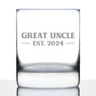 Great Uncle Est 2024 - Whiskey Rocks Glass Gift for First Time Great Uncles - Bold 10.25 Oz Glasses