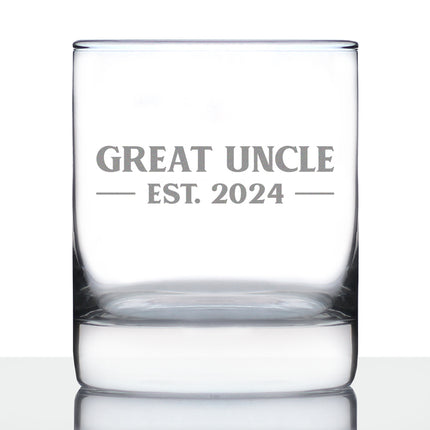 Great Uncle Est 2024 - Whiskey Rocks Glass Gift for First Time Great Uncles - Bold 10.25 Oz Glasses
