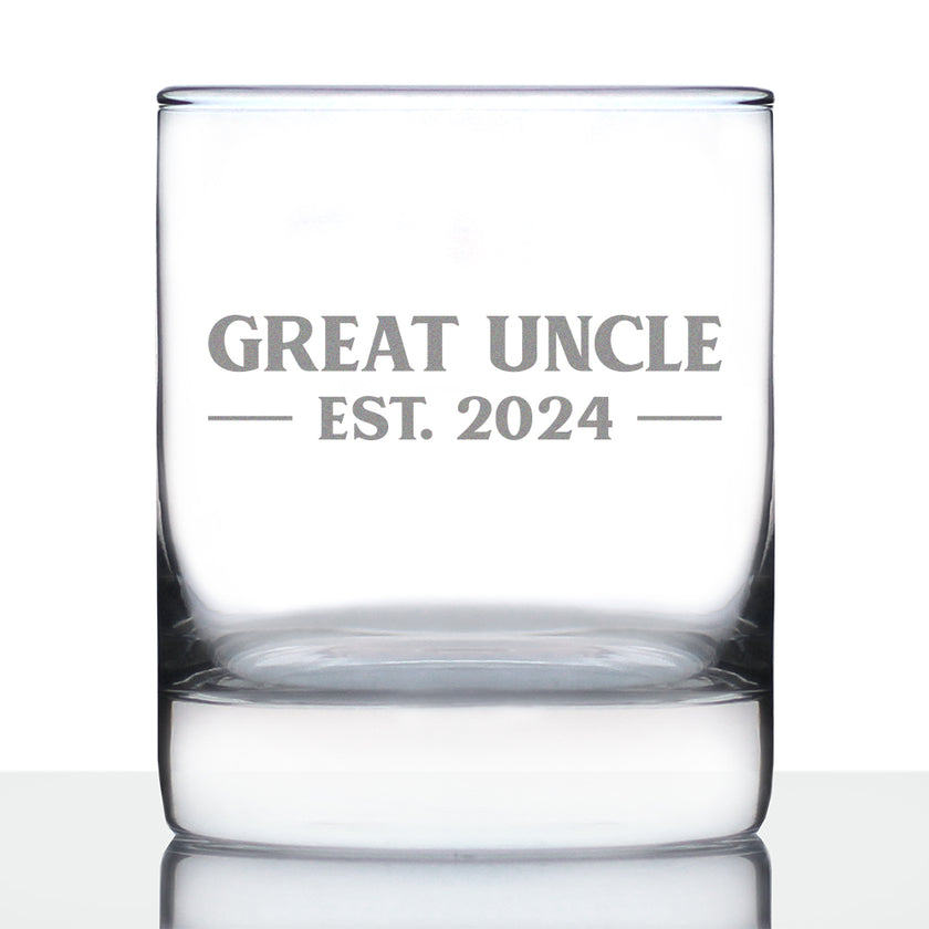 Great Uncle Est 2024 - Whiskey Rocks Glass Gift for First Time Great Uncles - Bold 10.25 Oz Glasses