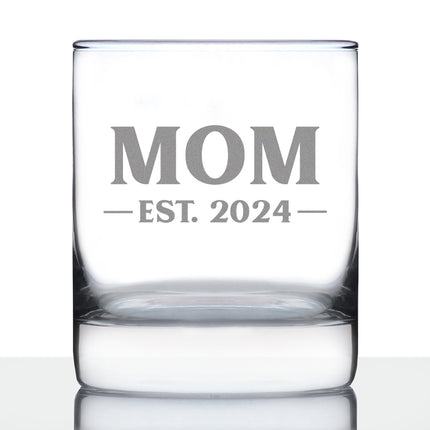 Mom Est 2024 - New Mother Whiskey Rocks Glass Gift for First Time Parents - Bold 10.25 Oz Glasses