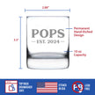 Pops Est. 2024 - Bold - 10 oz Rocks Glass or Old Fashioned Glass, Etched Sayings, Cute and Fun Reveal Gift for Grandparents