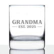 Grandma Est 2025 - New Grandmother Whiskey Rocks Glass Gift for First Time Grandparents - Bold 10.25 Oz Glasses