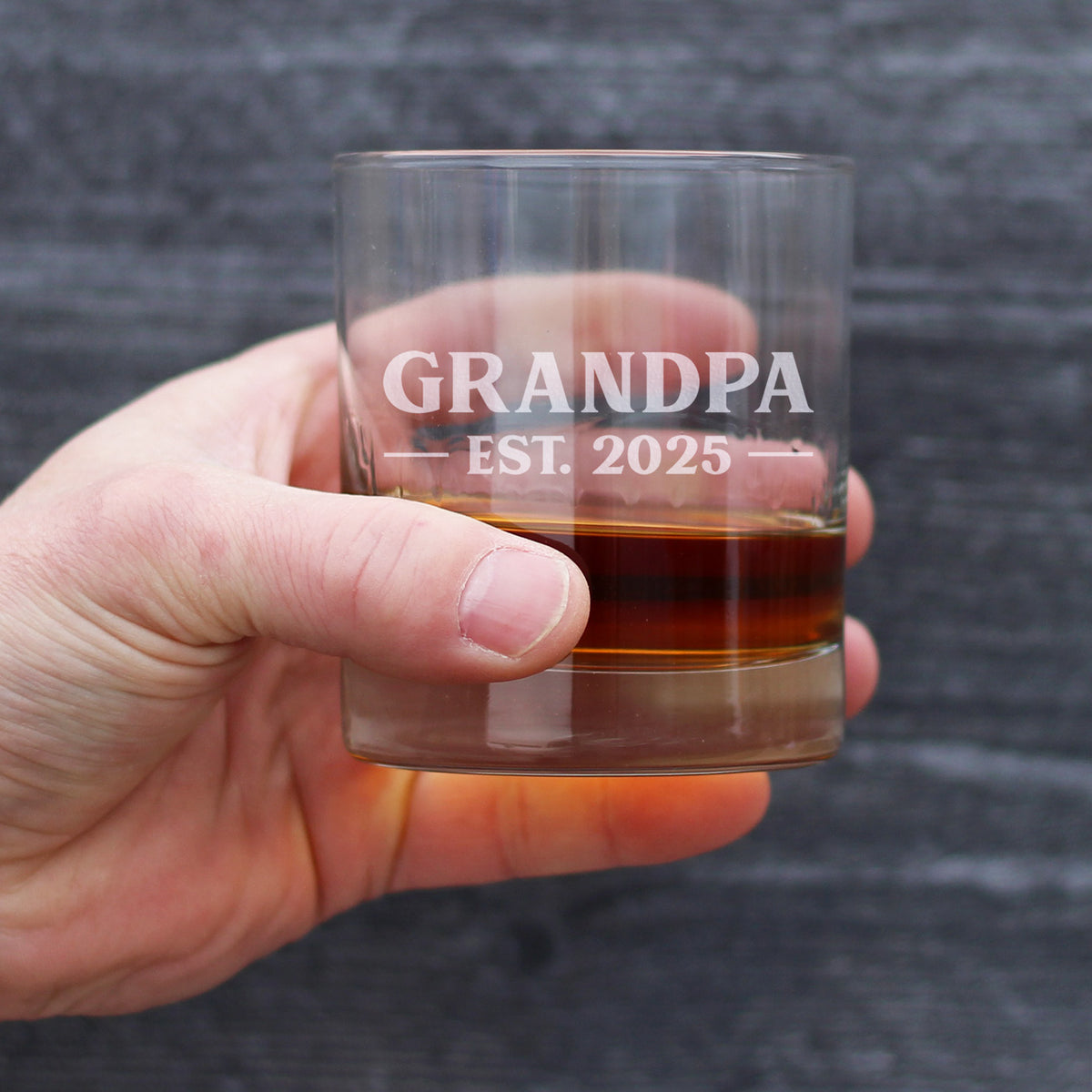 Grandpa Est 2025 - New Grandfather Whiskey Rocks Glass Gift for First Time Grandparents - Bold 10.25 Oz Glasses