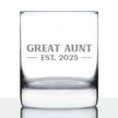 Great Aunt Est 2025 - New Great Aunts Whiskey Rocks Glass Gift for First Time Great Aunts - Bold 10.25 Oz Glasses