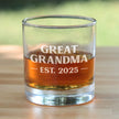 Great Grandma Est 2025 - New Great Grandmother Whiskey Rocks Glass Gift for First Time Great Grandparents - Bold 10.25 Oz Glasses