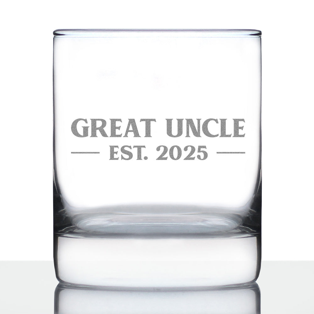 Great Uncle Est 2025 - Whiskey Rocks Glass Gift for First Time Great Uncles - Bold 10.25 Oz Glasses