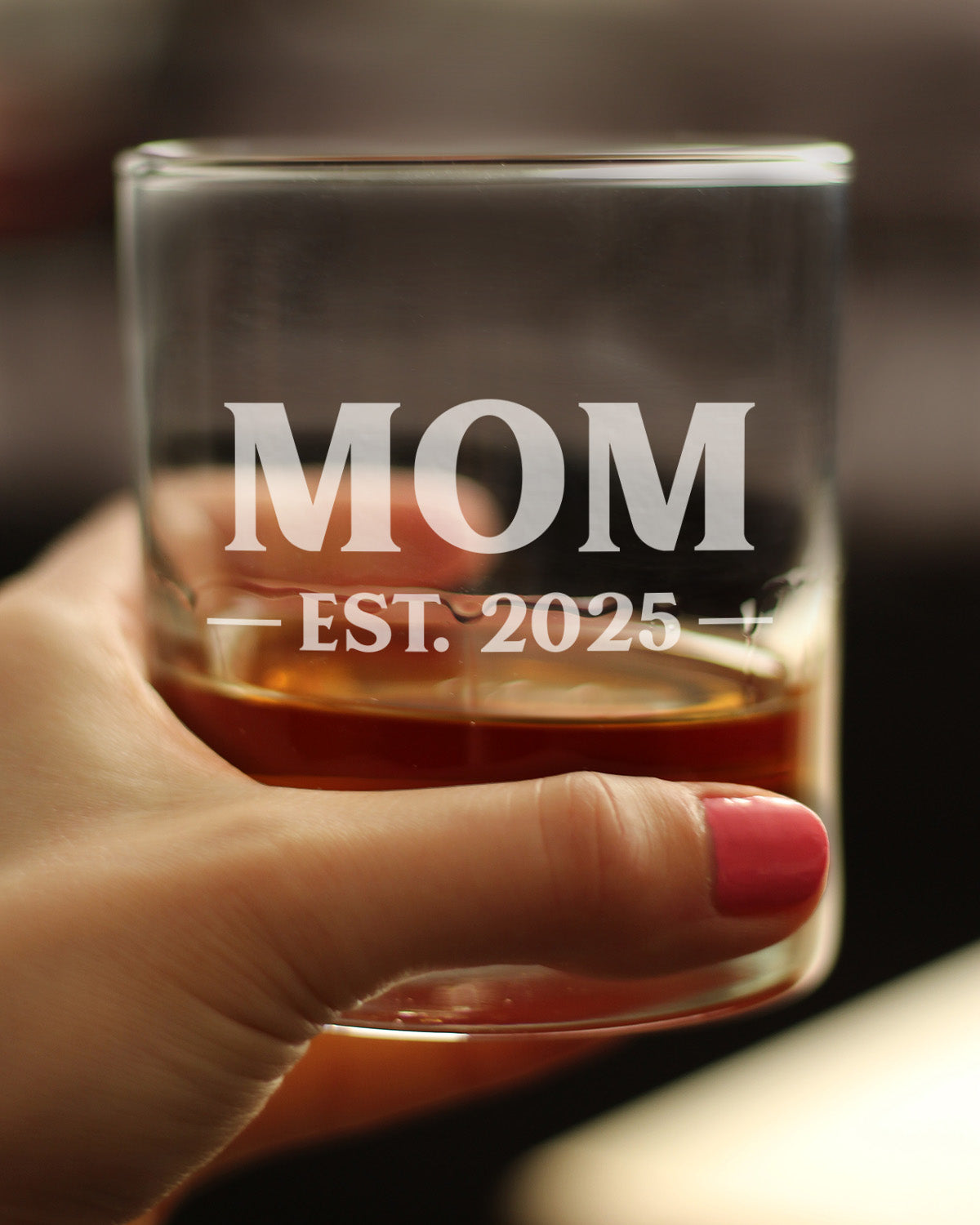 Mom Est 2025 - New Mother Whiskey Rocks Glass Gift for First Time Parents - Bold 10.25 Oz Glasses