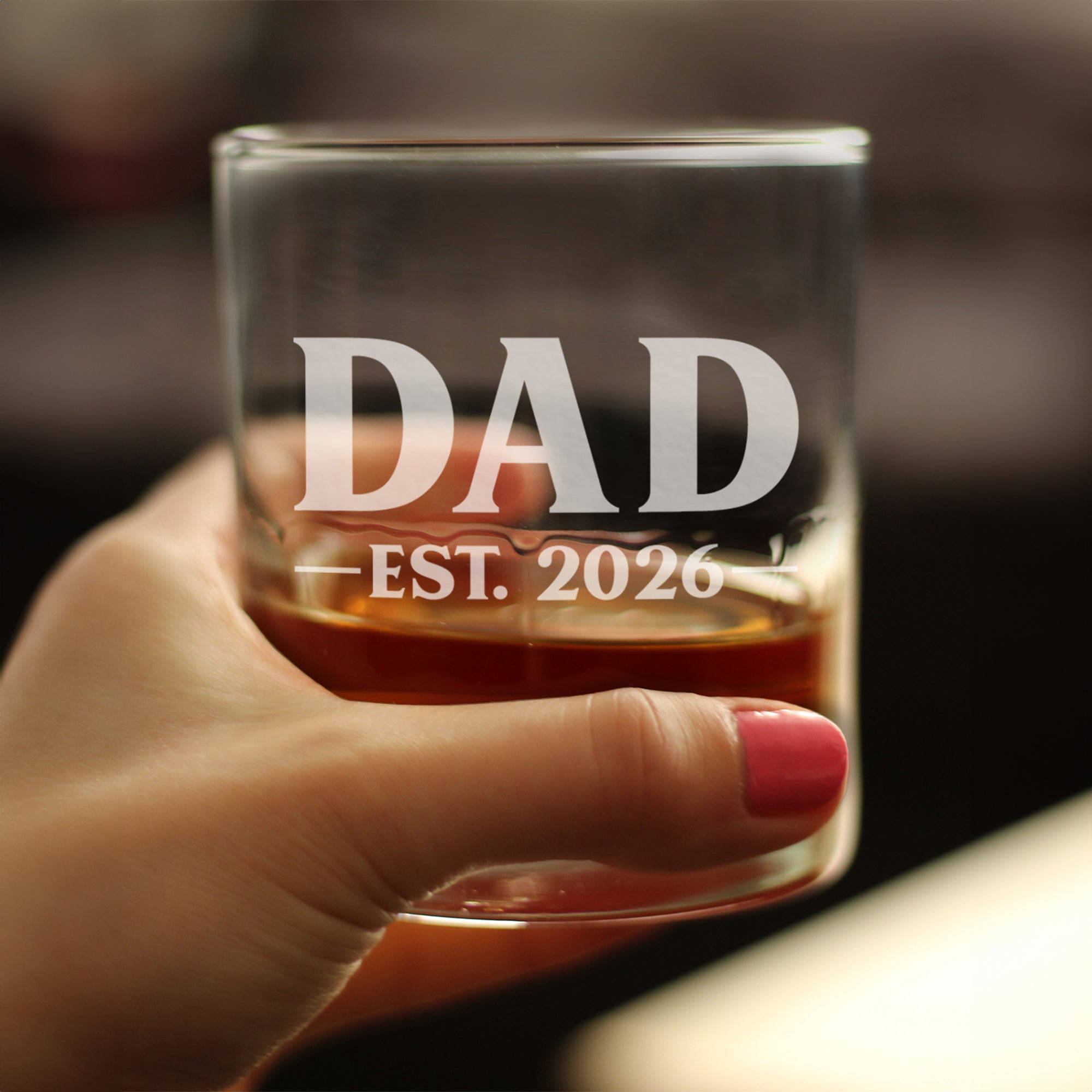 Dad Est 2026 - Engraved Rocks Glass - New Father Gift for First Time Parents - Bold Weighted Whiskey Glasses - 10.25 oz