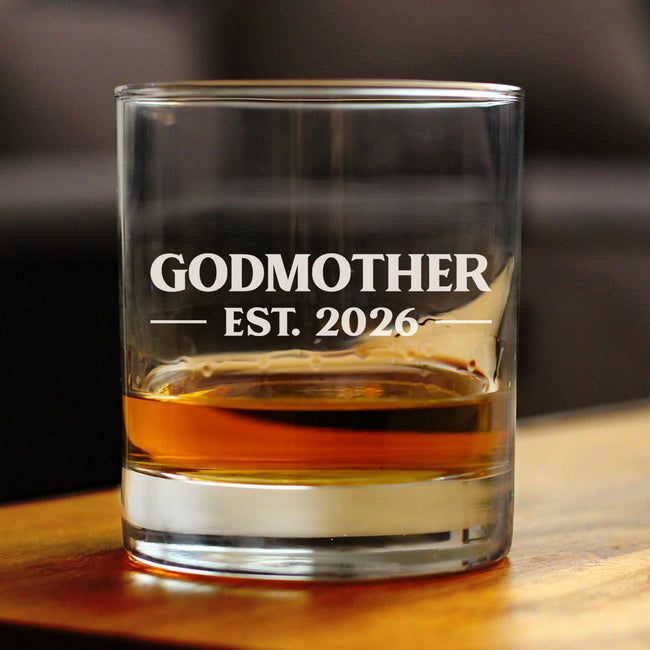 Godmother Est 2026 - Engraved Rocks Glass - New Godmother Gift for First Time Godparents - Bold Weighted Whiskey Glasses - 10.25 oz