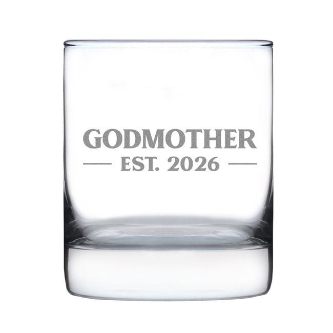 Godmother Est 2026 - Engraved Rocks Glass - New Godmother Gift for First Time Godparents - Bold Weighted Whiskey Glasses - 10.25 oz