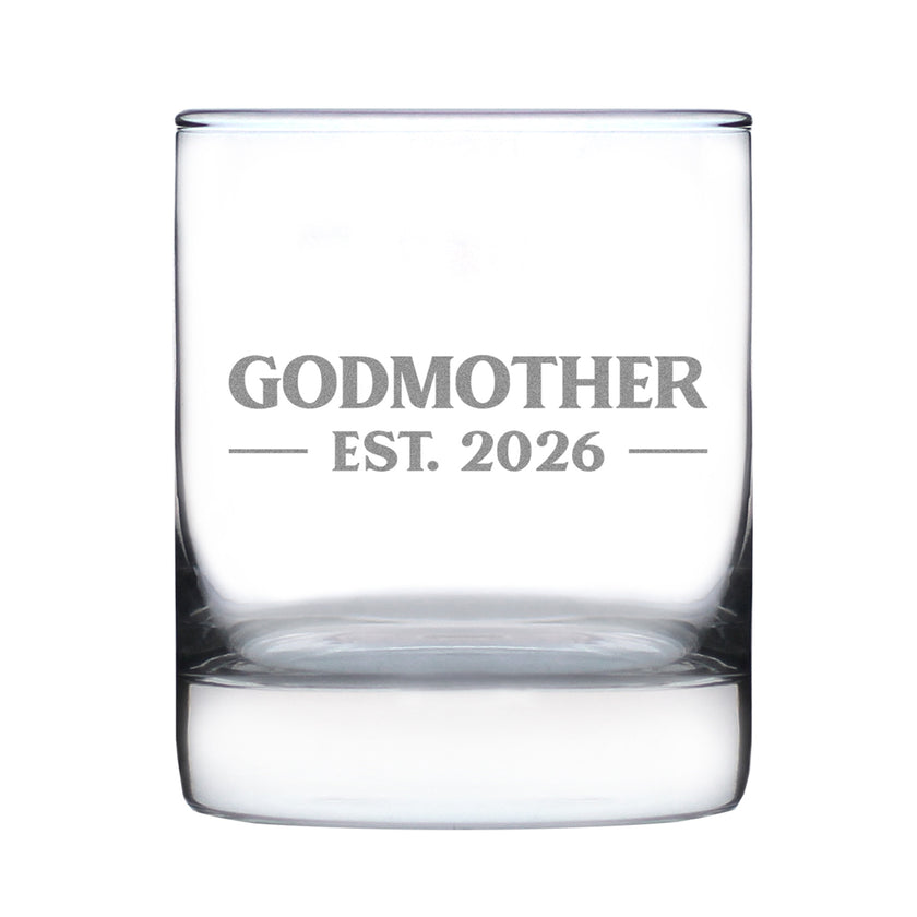 Godmother Est 2026 - Engraved Rocks Glass - New Godmother Gift for First Time Godparents - Bold Weighted Whiskey Glasses - 10.25 oz