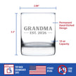 Grandma Est 2026 - Engraved Rocks Glass - New Grandmother Gift for First Time Grandparents - Bold Weighted Whiskey Glasses - 10.25 oz