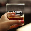 Grandpa Est 2026 - Engraved Rocks Glass - New Grandfather Gift for First Time Grandparents - Bold Weighted Whiskey Glasses - 10.25 oz