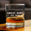 Great Aunt Est 2026 - Engraved Rocks Glass - New Great Aunt Gift for First Time Great Aunts - Bold Weighted Whiskey Glasses - 10.25 oz