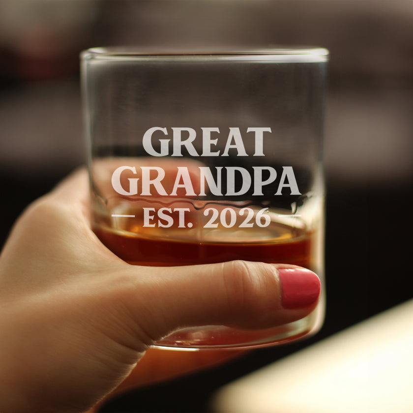 Great Grandpa Est 2026 - Engraved Rocks Glass - New Great Grandfather Gift for First Time Great Grandparents - Bold Weighted Whiskey Glasses - 10.25 oz