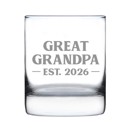 Great Grandpa Est 2026 - Engraved Rocks Glass - New Great Grandfather Gift for First Time Great Grandparents - Bold Weighted Whiskey Glasses - 10.25 oz