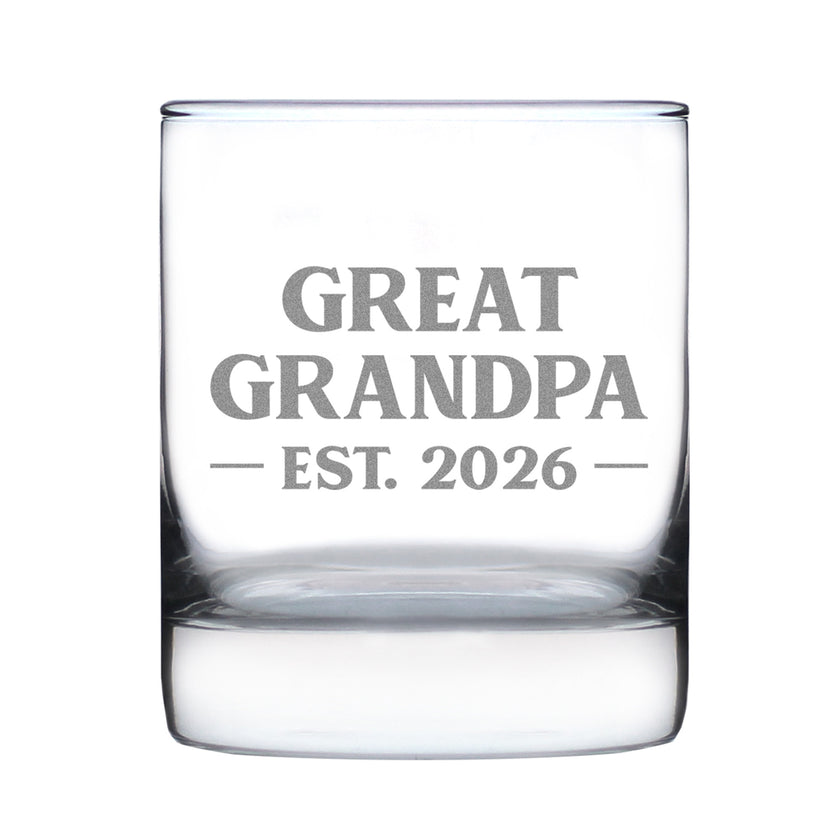 Great Grandpa Est 2026 - Engraved Rocks Glass - New Great Grandfather Gift for First Time Great Grandparents - Bold Weighted Whiskey Glasses - 10.25 oz