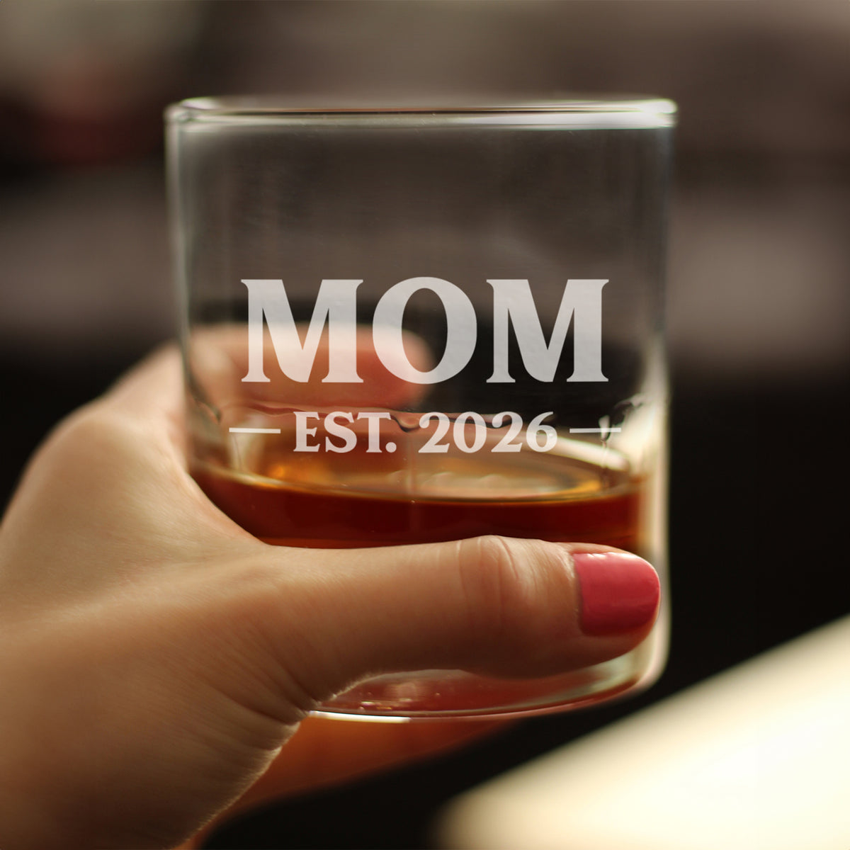 Mom Est 2026 - Engraved Rocks Glass - New Mother Gift for First Time Parents - Bold Weighted Whiskey Glasses - 10.25 oz