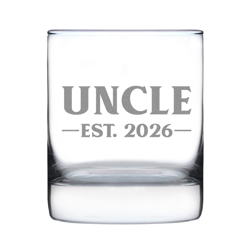 Uncle Est 2026 - Engraved Rocks Glass - New Uncle Gift for First Time Uncles - Bold Weighted Whiskey Glasses - 10.25 oz