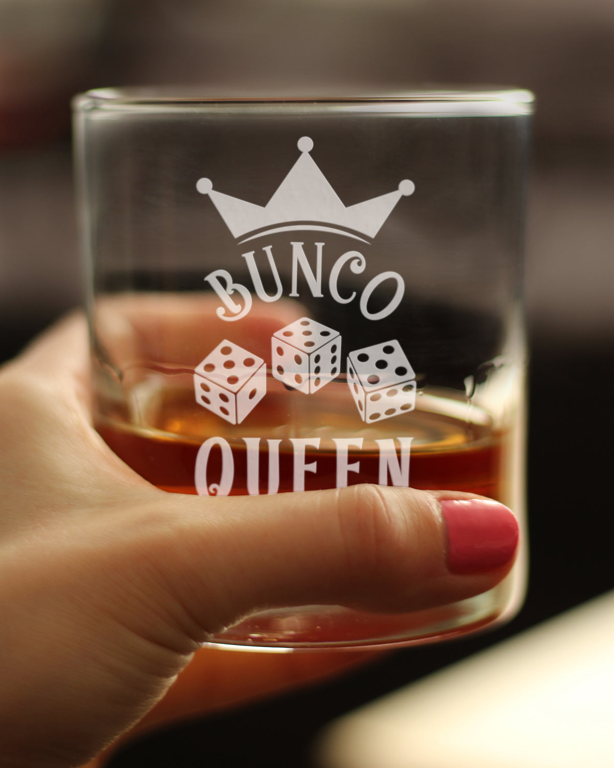 Bunco Queen Rocks Glass - Bunco Decor and Bunco Gifts for Women - 10.25 Oz Glasses
