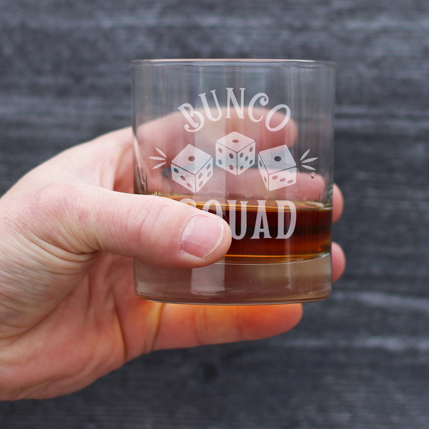Bunco Squad Rocks Glass - Bunco Decor and Bunco Gifts for Women - 10.25 Oz Glasses