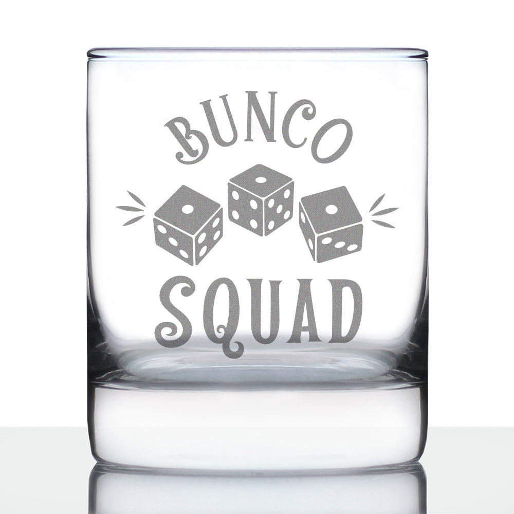 Bunco Squad Rocks Glass - Bunco Decor and Bunco Gifts for Women - 10.25 Oz Glasses