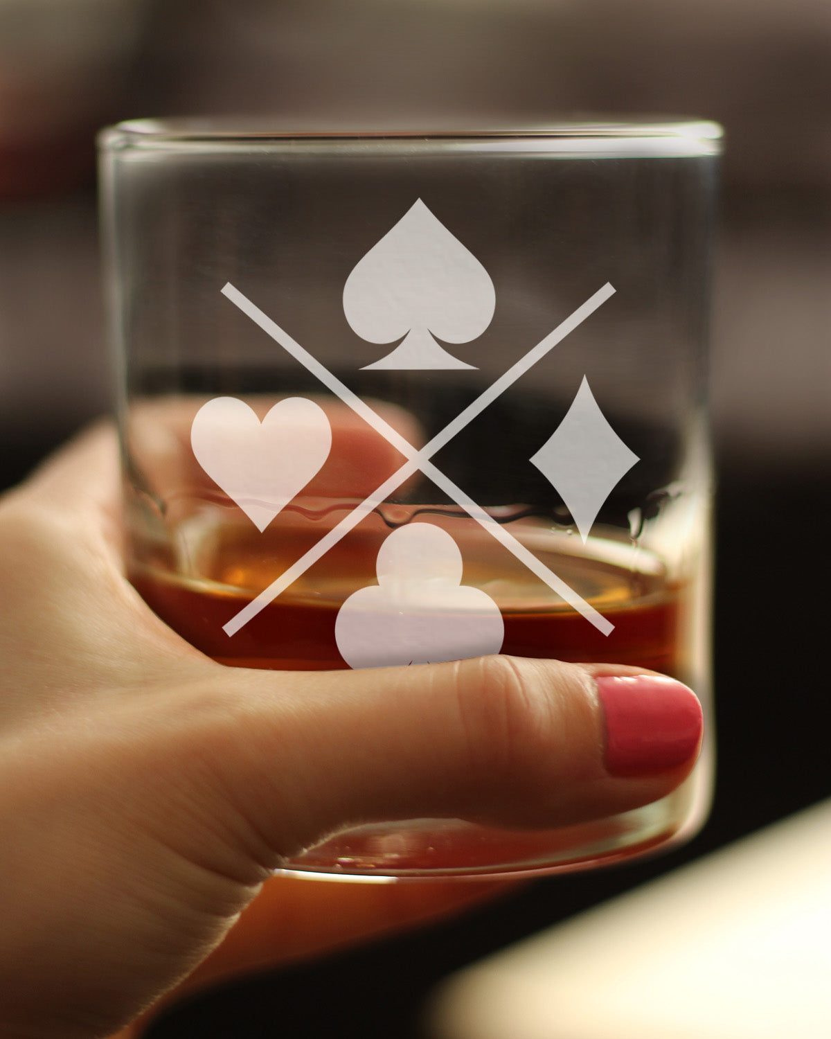 Card Suits Engraved Rocks Glass High Quality Gifts for Card Players Weighted Whiskey Glasses - 10.25 oz