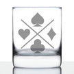 Card Suits Engraved Rocks Glass High Quality Gifts for Card Players Weighted Whiskey Glasses - 10.25 oz