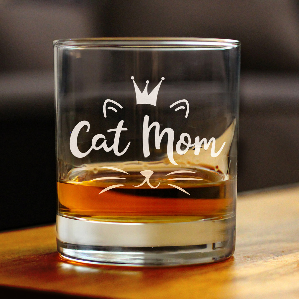 Cat Mom - Whiskey Rocks Glass Gift - Cute Gifts for Cat Lady - 10.25 oz Glasses