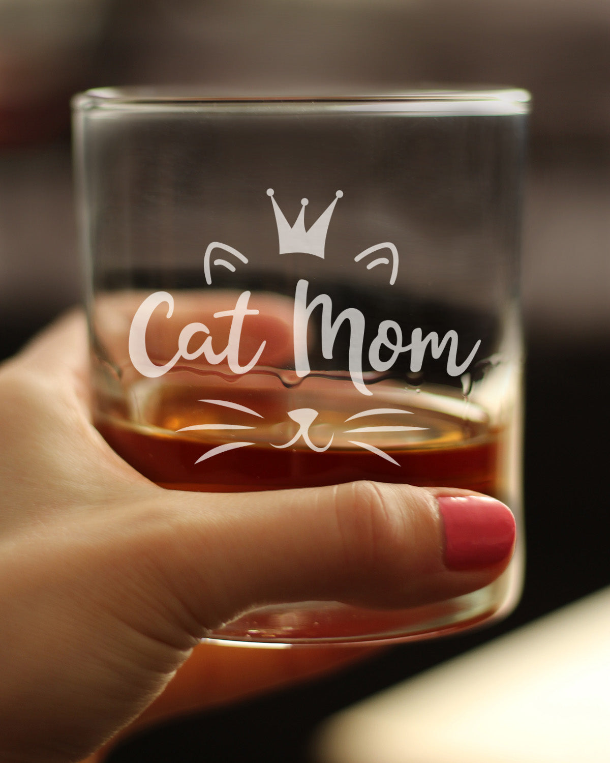 Cat Mom - Whiskey Rocks Glass Gift - Cute Gifts for Cat Lady - 10.25 oz Glasses