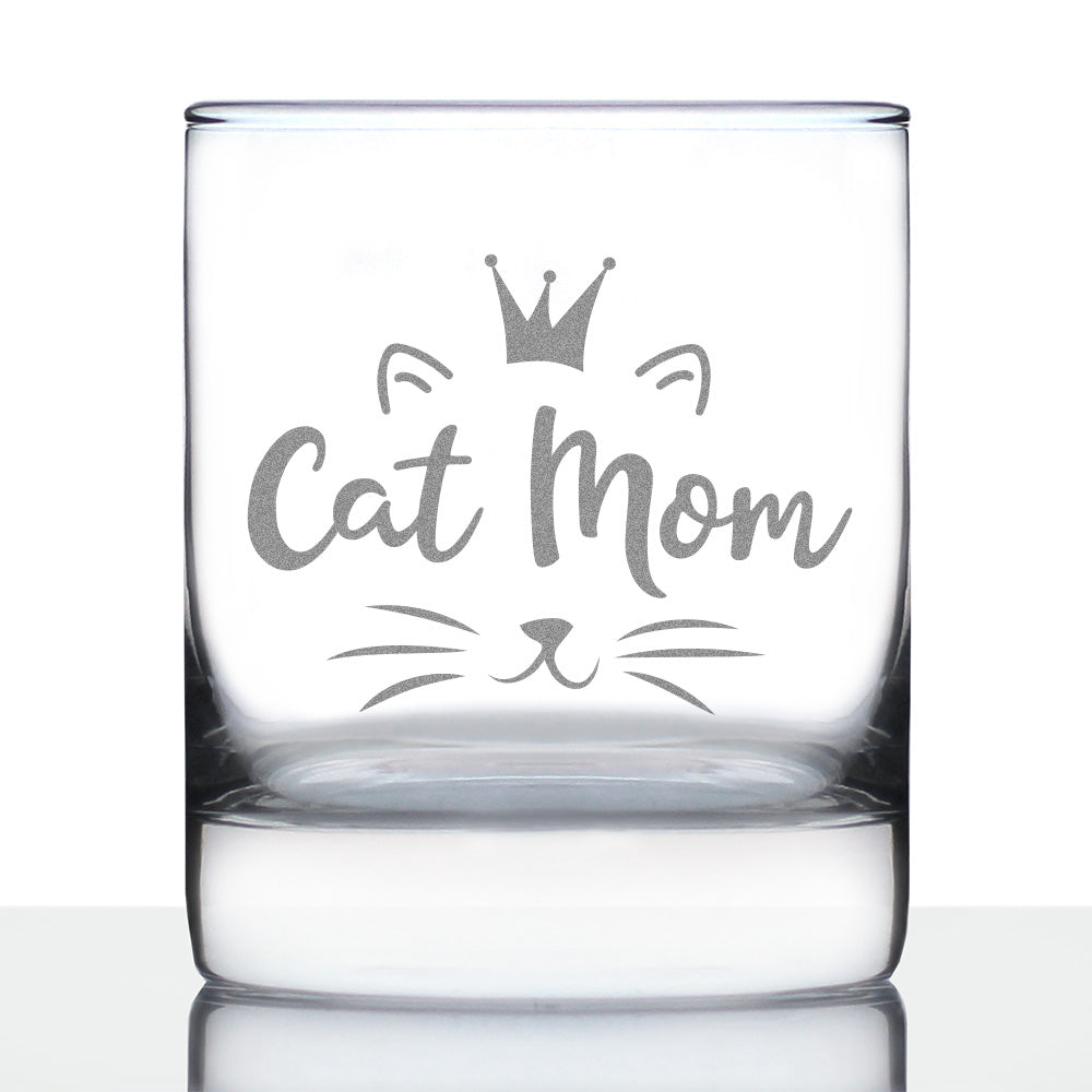 Cat Mom - Whiskey Rocks Glass Gift - Cute Gifts for Cat Lady - 10.25 oz Glasses