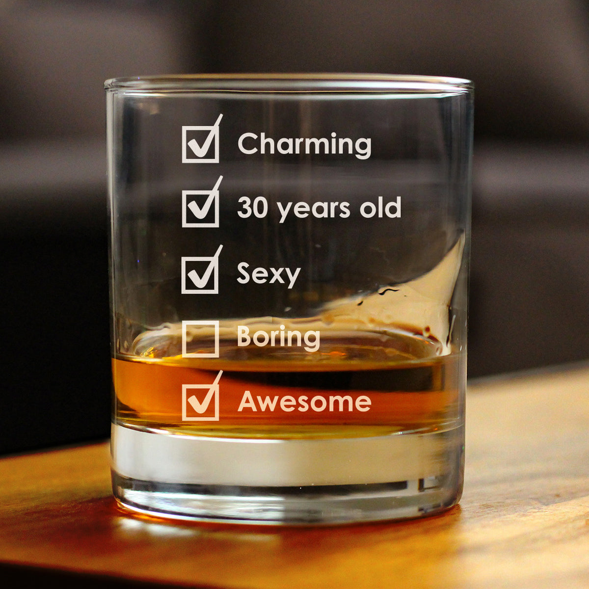 30th Birthday Checklist - Whiskey Rocks Glass Gift - Funny Bday Gifts for Women and Men Turning 30 - 10.25 oz Glasses