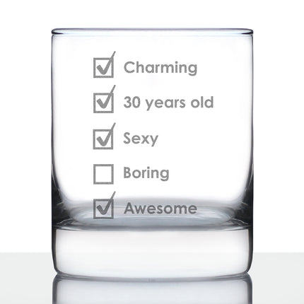 30th Birthday Checklist - Whiskey Rocks Glass Gift - Funny Bday Gifts for Women and Men Turning 30 - 10.25 oz Glasses