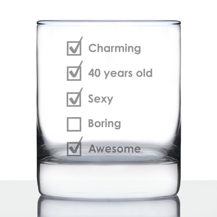 40th Birthday Checklist - Whiskey Rocks Glass Gift - Funny Bday Gifts for Women and Men Turning 40 - 10.25 oz Glasses