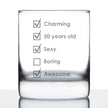 50th Birthday Checklist - Whiskey Rocks Glass Gift - Funny Bday Gifts for Women and Men Turning 50 - 10.25 oz Glasses