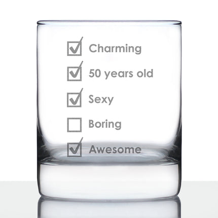 50th Birthday Checklist - Whiskey Rocks Glass Gift - Funny Bday Gifts for Women and Men Turning 50 - 10.25 oz Glasses